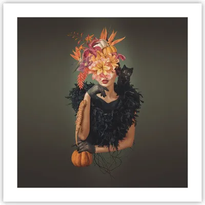 Produktbild von Poster - Poster ohne Rahmen - Frau Katze Blumen - 50x50 cm - Wand Bild - Wanddeko - Wandbilder - Kunstposter - Wandposter - Bilder - Kunstdruck - Wanddekoration - Wandbild - P2XAC50x50-4825