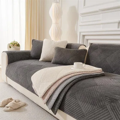 Produktbild von Rutschfeste verdickte Sofabezug,70x210cm Couchbezug,4 Sitzplätze Sofa-Matte，Dicke Sofa ,Antirutsch Sofahusse,Möbelschutz,dunkelgrau.