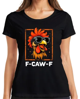 Produktbild von F-CAW-F lustiger Hahn Sonnenbrille Huhn Bauernhof Geschenk Meme Damen T-Shirt, Schwarz, XL