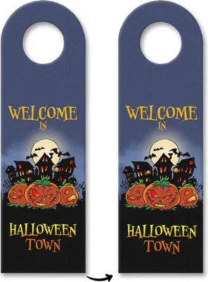 Produktbild von Türhänger mit gruseligem Motiv und Spruch - Welcome in Halloween Town -