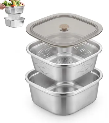 Edelstahlsieb 3600 ml mit Deckel und Schüssel, 26 x 24 x 10 cm, silber