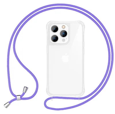 Immagine prodotto di Custodia con catena per iPhone 14 Pro Max - Custodia trasparente per cellulare con cordino viola