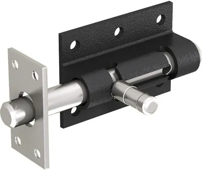 A black and silver bolt lock is shown against a white background.