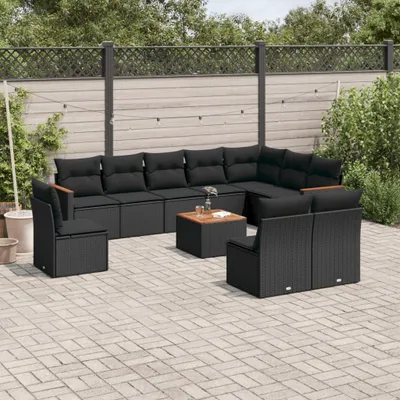 Produktbild von Design 11-tlg. Garten-Sofagarnitur mit Kissen Schwarz Poly Rattan, Gartenmöbel-Sets 2024 Neu