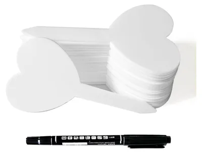 Produktbild von 100 Stück Herzförmige Pflanzschilder Set - Wetterfeste Pflanzetiketten mit Marker, 4,2x8,7cm Weiße Stecketiketten für Garten, Blumenbeete & Kräuter
