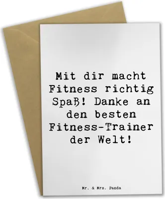 Produktbild von Mr. & Mrs. Panda Grußkarte Spruch Fitness-Trainer Dank - Weiß - Geschenk, hochzeitskarten, osterkarten, einzigartig, Aufmerksamkeit, Motivationssprüche, Anerkennung
