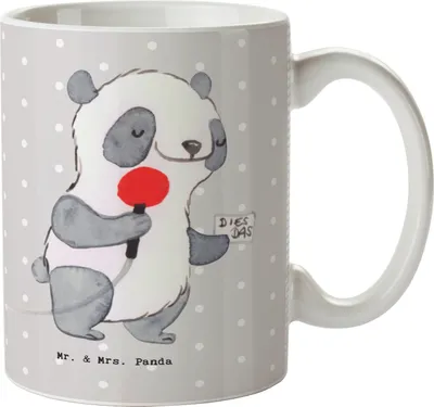 Produktbild von Mr. & Mrs. Panda Tasse Sportreporter Herz - Grau Pastell - Geschenk, schöne, Teetasse, Kaffeebecher, haferl, Kaffeetasse