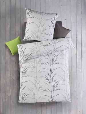 Produktbild von Optidream Renforcé Bettwäsche 135 x 200 cm Bettbezug Kopfkissenbezug 80 x 80 cm Gracia weiss / hellgrau