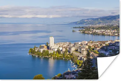Produktbild von MuchoWow® Poster Skyline von Montreux und Genfer See 180x120 cm - Fotoplakat