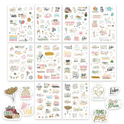 Geburtstagsaufkleber, 279 Motive, 10 Blatt, für Gästebuch & Deko