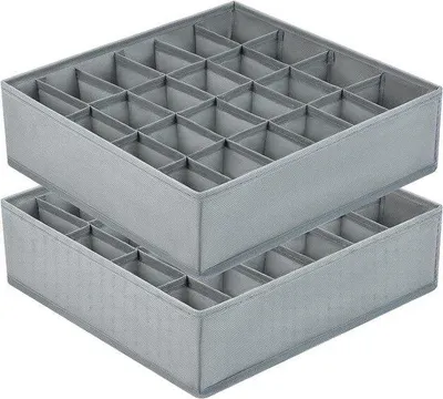 Produktbild von 2er-Set 24-Zellen Faltschachtel-Unterwäsche-Lagerboxen - Faltschachtel-Unterteiler-Organizer-Stoffschachteln für Socken (Grau)