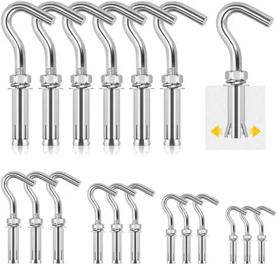 6-teiliges M6 Expansionshaken-Set, Edelstahl Offene Haken Schraube, Starker Betonhaak für Wandbefestigung und Deckenmontage