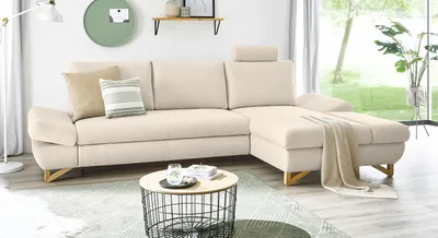 Produktbild von Ecksofa "Skalm" in creme Velours Wohnzimmer Sofa 284 cm