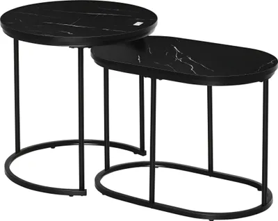 Produktbild von HOMCOM 2er Set Couchtisch Satztisch Rund mit Faux Marmor Seite bis 30 kg Schwarz