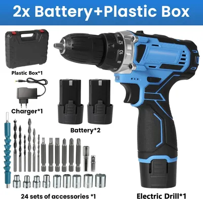 Produktbild von Akku Bohrschrauber 12V - Bohrmaschine Schraubendreher Set - 29-tlg Zubehör - 18+1 Drehmomentstufen - Stufenlose Geschwindigkeit - LED-Licht - Wiederaufladbarer Akku - Blau/Schwarz