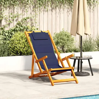 Produktbild von Möbel Klappstuhl mit Armlehnen Blaues Akazienholz & Textilene - Gartenstühle CC4438