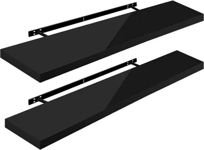 Produktbild von WOLTU 2er-Set Wandregal, Schweberegal, Holz Board, Schwarz 120x22.9x3.8cm