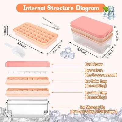 Immagine prodotto di Ibenzoa® Stampo per cubetti di ghiaccio da 64, con coperchio – Stampo in silicone alimentare a 2 strati, a prova di perdite e impilabile, ideale per bevande, cocktail e alimenti per bambini