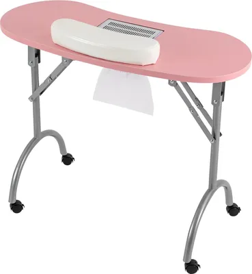 Produktbild von Maniküretisch / Nageltisch - Salonmöbel - Klappbar - Mit Rollen - Integrierter Staubabsauger - Tragetasche - Metallgestell - Rosa