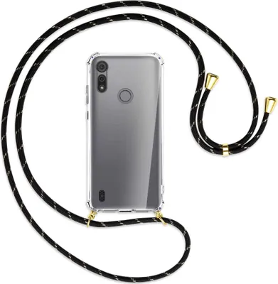 Produktbild von Handykette Backcover-Schutzhülle mit Band (Metall goldfarben) für Motorola Moto E6s - schwarz/gold