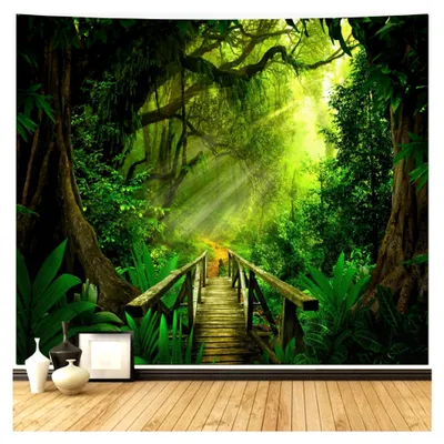 Produktbild von Wandteppich Wald, Naturmotiv 350x256 Grün, Tapisserie für Kinderzimmer, Schlafzimmer, Wohnzimmer