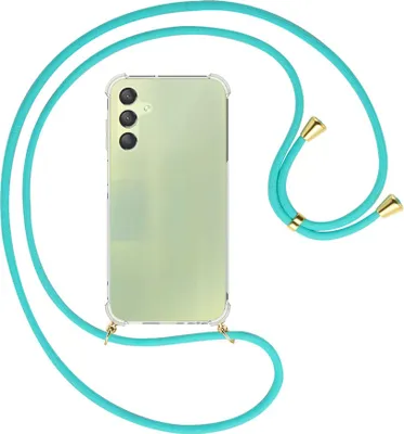 Produktbild von Handykette Backcover-Schutzhülle mit Band (Metall goldfarben) für Samsung Galaxy A15  - türkis
