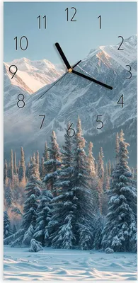 Produktbild von Wanduhr aus Glas mit Motiv Schneebedeckte Berge- 30 x 60 cm - inkl. Aufhängesystem