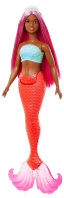 Produktbild von Barbie Meerjungfrau Puppe mit magentafarbenen Haaren (rot, Schwanzflosse in tropischem Rot und Haarband)