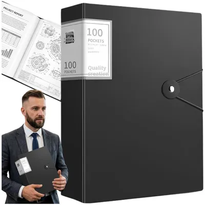 Obrázok produktu pre Zložka formátu A4 so 100 priehradkami na dokumenty pre školskú kanceláriu, čierna
