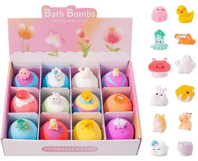 Zdjęcie produktu dla Zestaw prezentowy "Badebomby" dla dzieci z niespodzianką, zawierający 12 organicznych kulek do kąpieli z zabawkami, naturalne bombonierki do kąpieli z pianą i zapachem