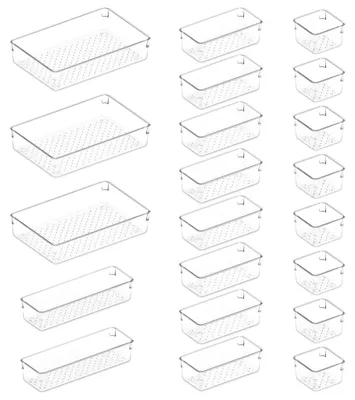 Schubladen-Organizer 21-teilig, transparent, 4 Größen, Kunststoff