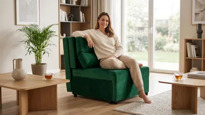Produktbild von Schlafsessel KIMO Monolit – mit Bettkasten, Webstoff in Grün, Family Meble, KI-generiertes Bild