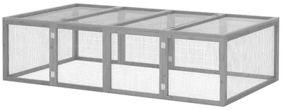 Produktbild von PawHut Freilaufgehege Kleitierkäfig Kleintierstall Freigehege Tannenholz Grau