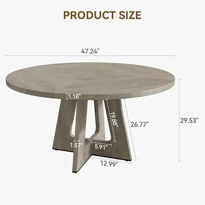 Zdjęcie produktu dla Okrągły stół jadalny - wymiary 120 cm, przeznaczony dla 4-6 osób - centralne metalowe nogi - styl industrialny - półka na przechowywanie - kolor szary