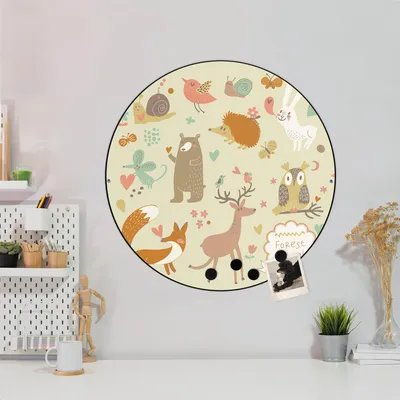 Produktbild von Design Stahlmagnettafel Schwarz Rund 47cm Waldtiere