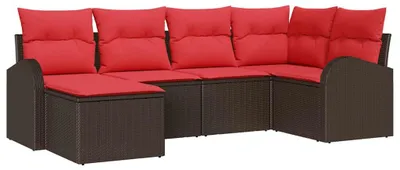 Imagen del producto de vidaXL Juego de sofás de 6 piezas, color marrón y rojo, fabricado en ratán sintético