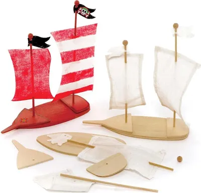 Produktbild von Holzpiratenschiff-Set - Holzmodellbausatz für Kinder mit 3 Teilen, Holzmodell für Kinder zum Aufbau und Ausstellen, pädagogische Aktivität für Kinder