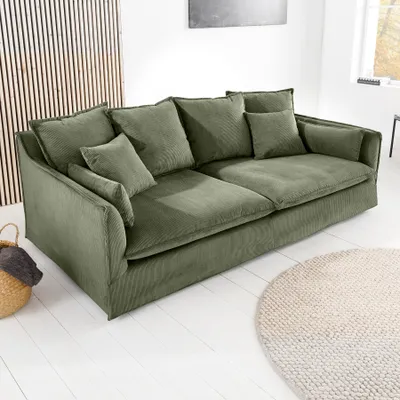 Produktbild von riess-ambiente 3-Sitzer Sofa HEAVEN 200cm grün Cord Federkern abnehmbarer Bezug inkl. Kissen