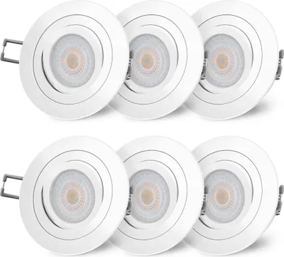 Produktbild von SSC-LUXon RF-2 LED Einbauleuchte Set rund weiß & flach fourSTEP Dimmen ohne Dimmer 4W warmweiß - 6x Deckenspot schwenkbar rund