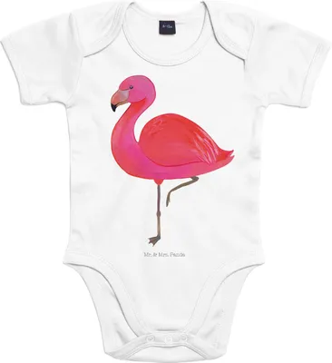 Produktbild von Mr. & Mrs. Panda overall baby Flamingo Classic 1. - 3. Monat - Heather Grey - Geschenk, Strampler, Rosa, Prächtig, Tochter, Geschwister, Einteiler, Babybody, Ich
