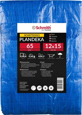 Zdjęcie produktu dla Plastikowa folia, wymiary 12x15 metrów, gramatura 65 g. Wodoodporna, odporna na rozdarcia. Folia budowlana, folia ochronna, folia do ogrodu z oczkami. Schmith