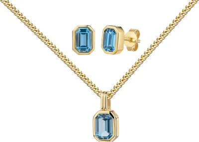 Produktbild von Gold 585 Schmuckset Zirkonia-Goldanhänger und 2x Ohrstecker. Mit Kette 70 cm