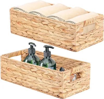 Produktbild von Aufbewahrungskörbe Set von 2, geflochten, stapelbar, 37 x 16,5 x 11 cm, 33 x 12,5 x 10 cm, für Schlafzimmer
