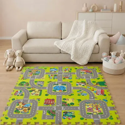 Produktbild von 9 Teile Puzzlematte Straße für Kinder - 30x30 Spielstraße Puzzle Spielteppich, KI-generiertes Bild