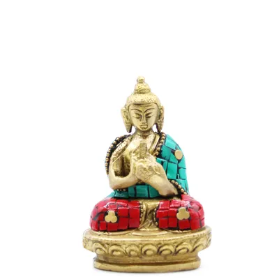 Produktbild von Buddha Figur Deko "Segen" 7.5cm,  Messing/Howlith, Türkis