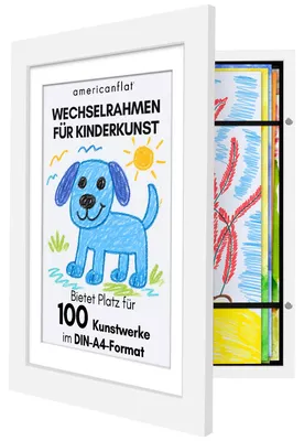 Immagine prodotto di Americanflat: Cornice A4 per disegni dei bambini - Bianca - Realizzata in legno composito con impiallacciatura in faggio