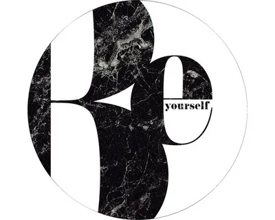 Produktbild von Glasbild Serie Be, Ø 50 cm, schwarze Marmoroptik, typografisches Design „Be yourself“
