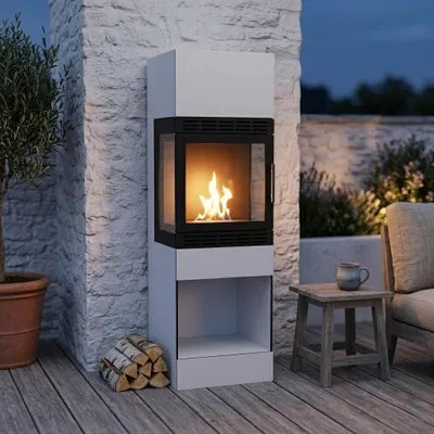 Produktbild von GLOW FIRE Ethanol Kamin 'Lillesand Vision Outdoor' | Ethanolofen in weiß mit 3 Std. Brenndauer und 3 KW Heizleistung | BxHxT: 40x130x43,2 cm