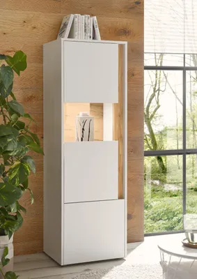 Produktbild von Vitrine 50x155 cm Eiche Weiss 2-türig BOSTON