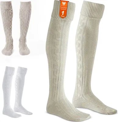 Produktbild von EXTRA Lange Trachtensocken Strümpfe Trachtenlederhose Socken aus Baumwolle 75cm, Farbe:Natur, Größe:44-46